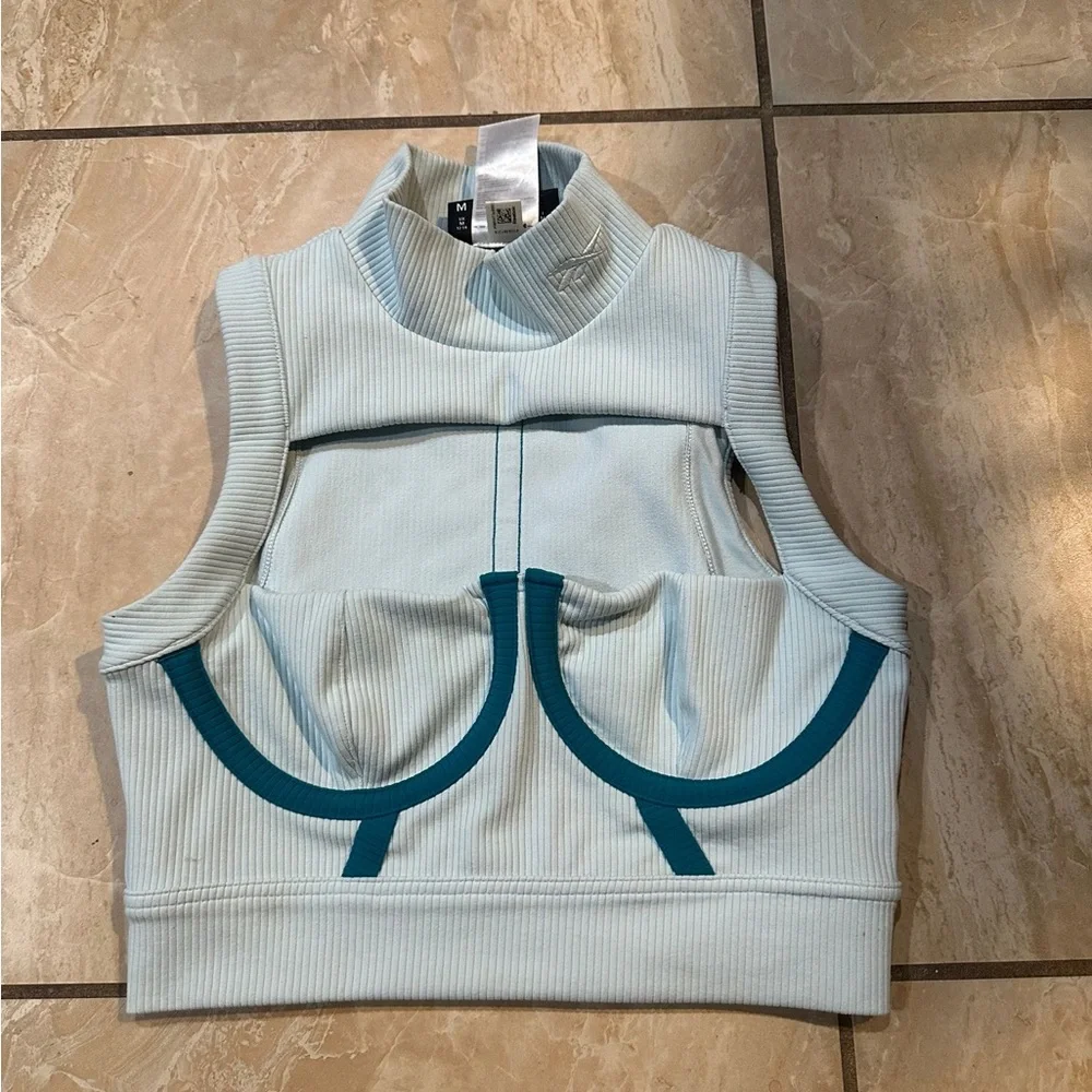 Cardi B × Reebok Ribbed Women's Crop Top with Cutout Blue M - Picture 5 of 5